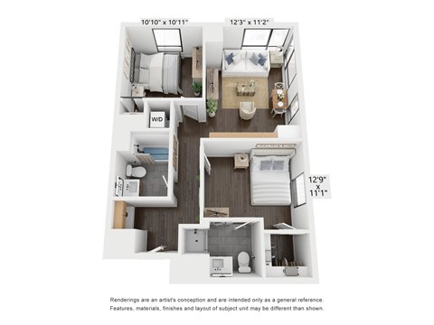 2 bedroom floor plan at The Indie, Boston, MA 02134  